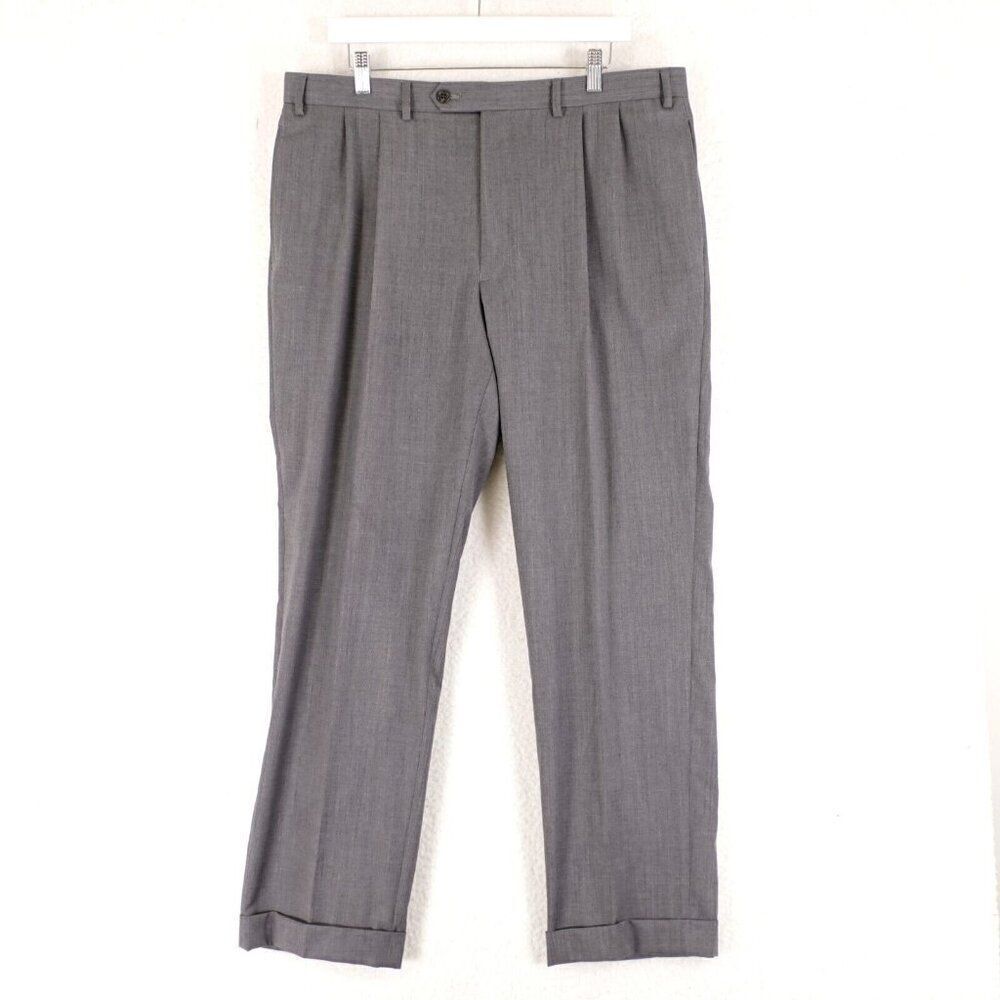 Lauren Ralph Lauren Gray Wool Pleated Cuffed Mid Rise Dress Pants 37/31 Lined Pa - Picture 1 of 7